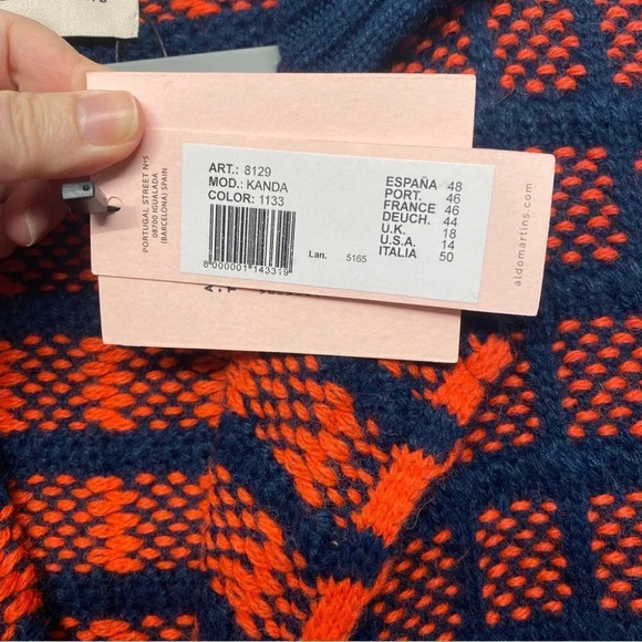 Aldomartins Collared Windowpane Check Knit Wool Blend Sweater Coat Red 14 Kanda - Picture 5 of 9